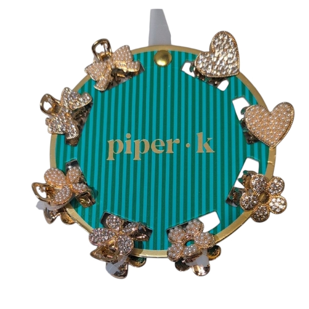 Piper K Assortment of Girly Hair Claw Clips Set of 8 Bow, Flower, Heart,